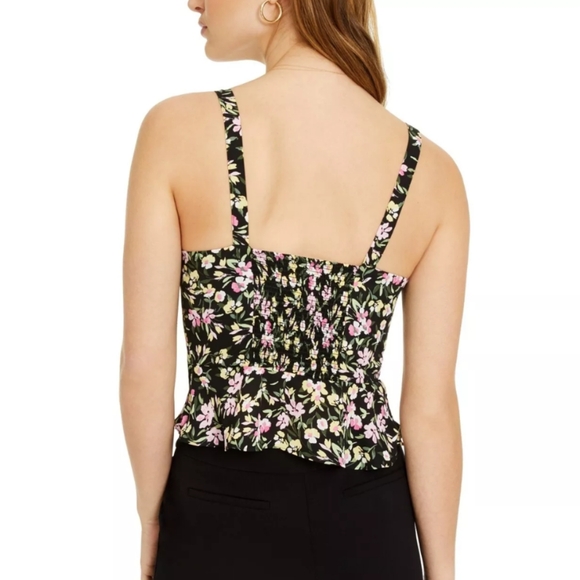 NWT Crop Top Bar III Black and Pink Floral Camisole Tank Top - Picture 4 of 7